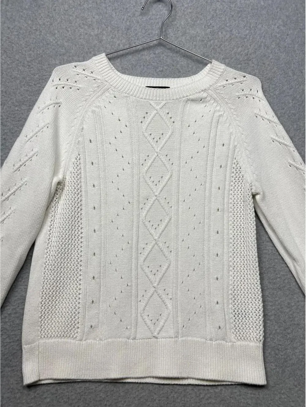 J Crew Knit Cable Pullover Sweater Womens M Classic Casual Simple White